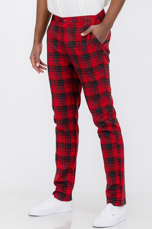 Weiv Mens Plaid Trouser Pants - Red