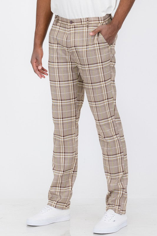 Weiv Mens Plaid Trouser Pants - Tan