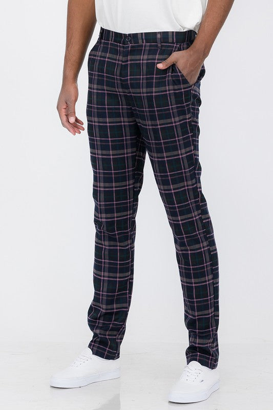 Weiv Mens Plaid Trouser Pants - Navy