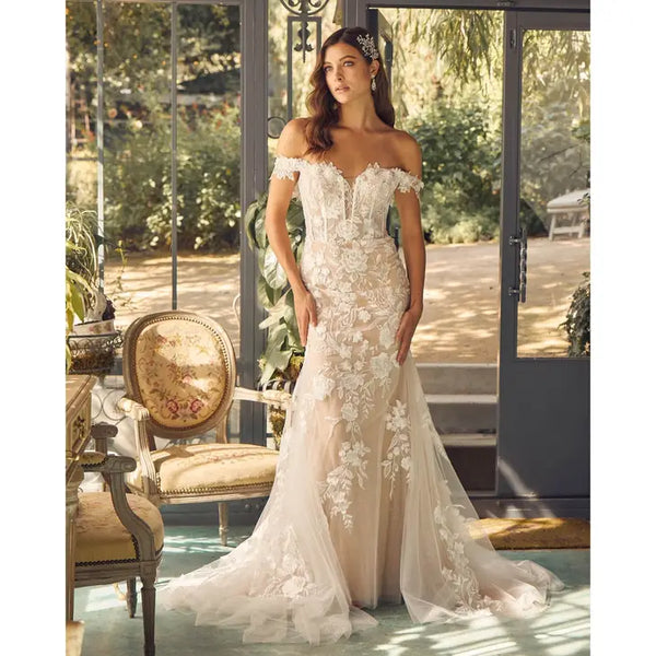 Nox Anabel Bridal Embroidered Long Train Wedding Gown