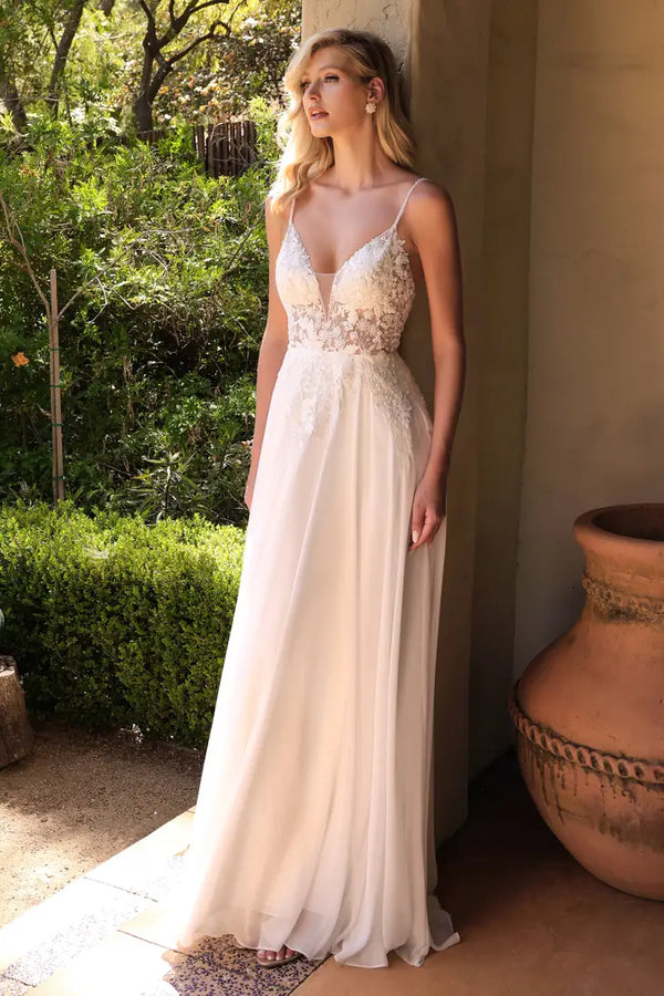 Lace Embroidered A-line Chiffon Bridal Gown