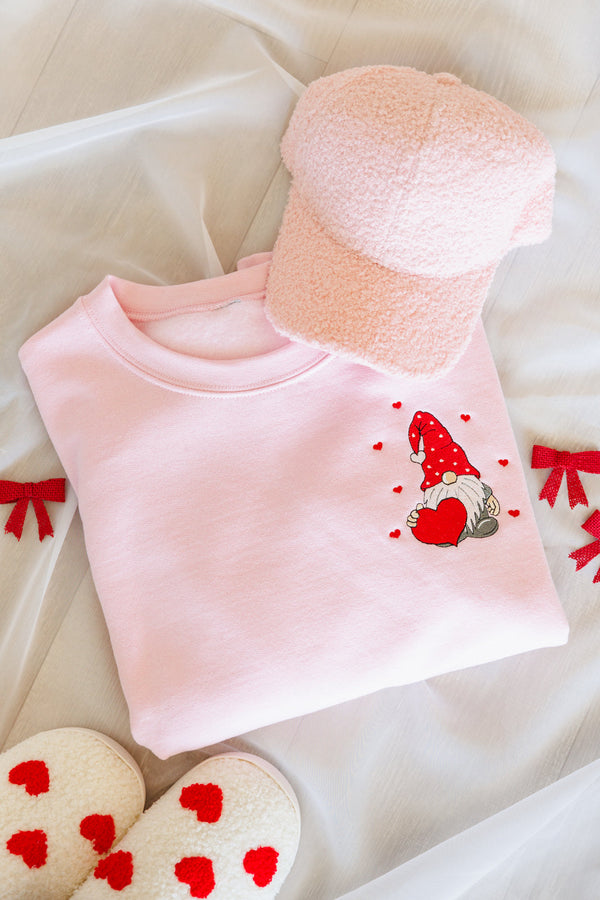 Valentine Gnome Embroidered Sweatshirt - Full Size