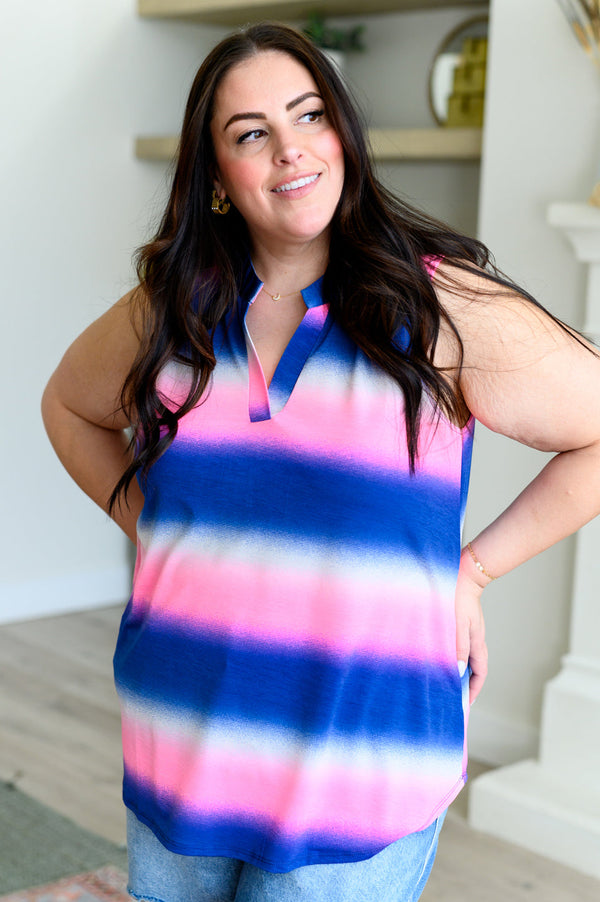 Lizzy Tank Top in Blue and Pink Haze - Full Size