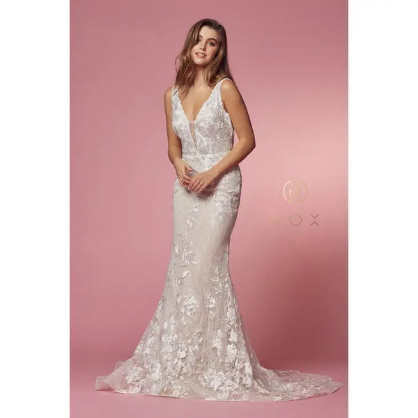 Nox Anabel Flower Lace Mermaid Bridal Gown with Train