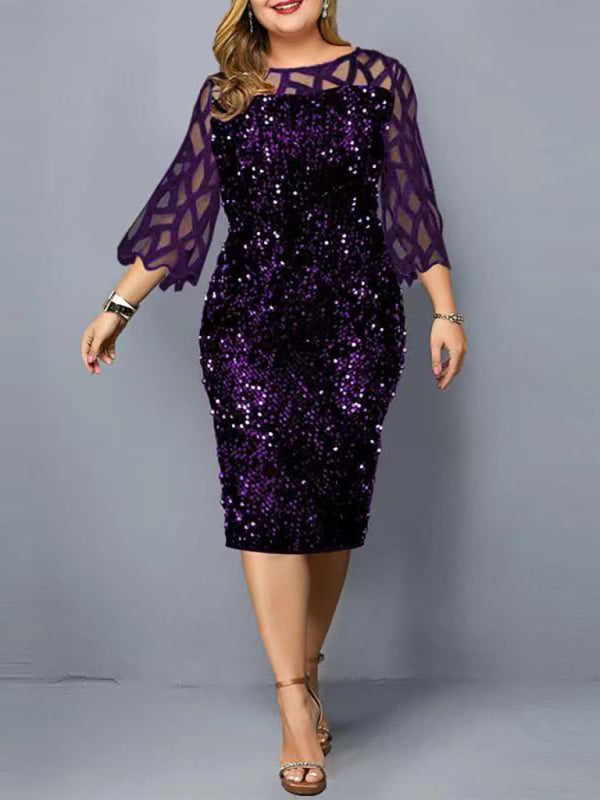 Sequin Mesh Sleeve Design Dress - Bit of Swank