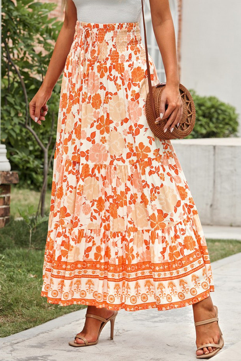 Floral Smocked Tiered Maxi Skirt - Bit of Swank