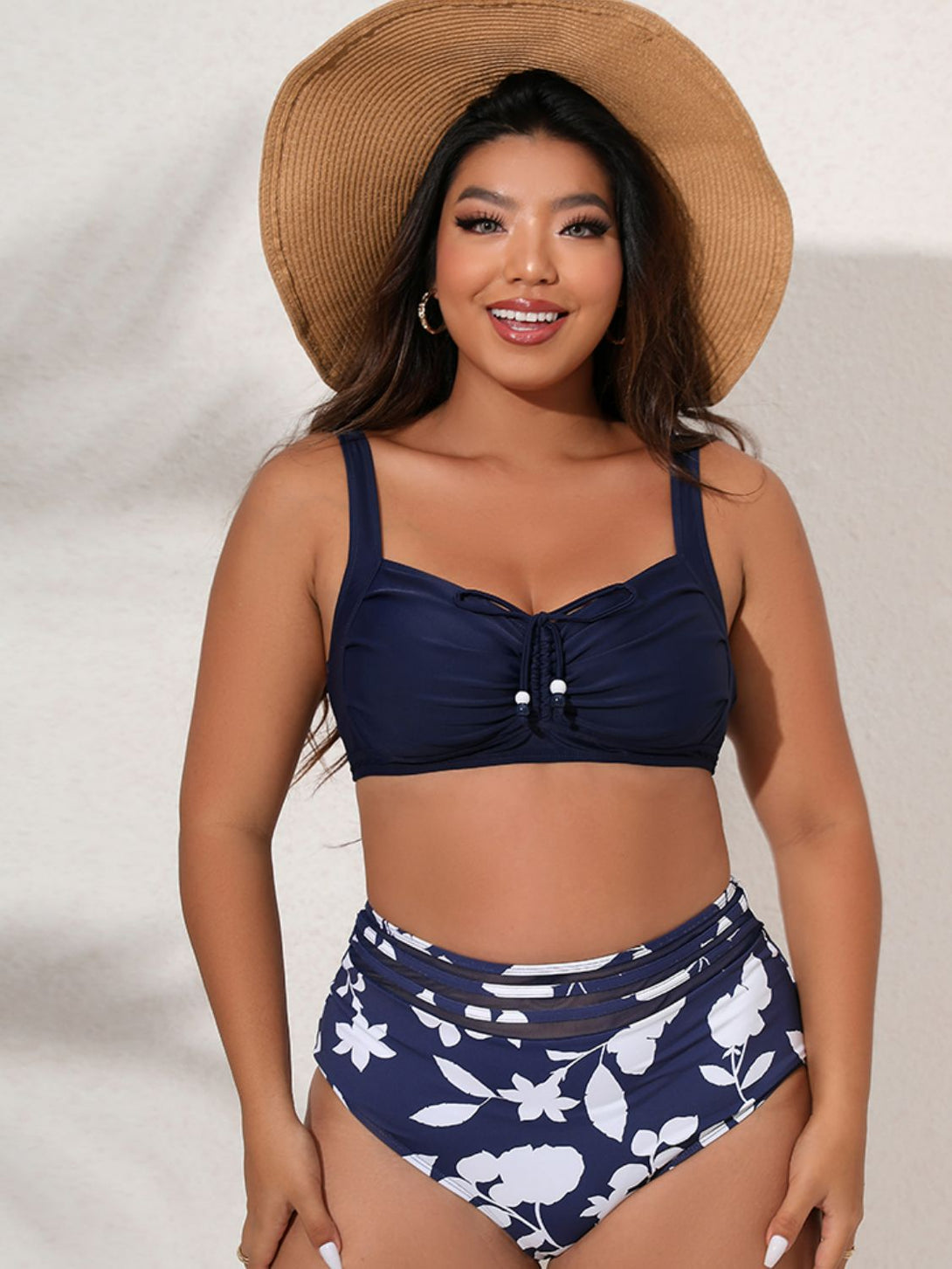 Plus Size Printed Gathered Detail Bikini Set - Bit of Swank