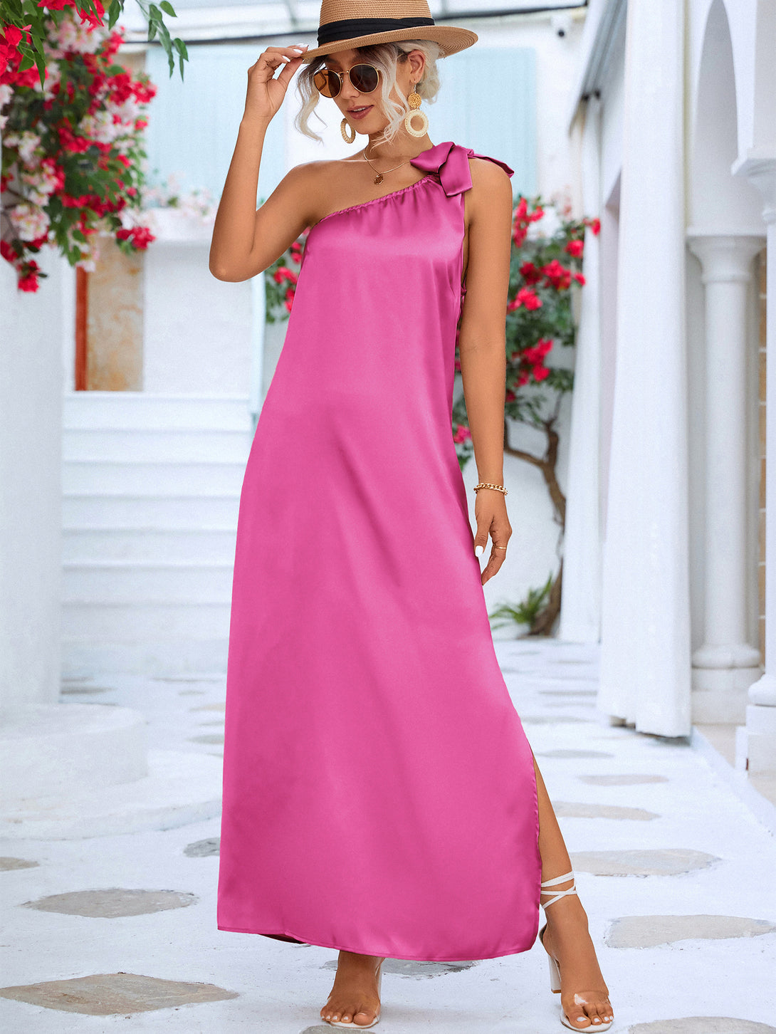 One-Shoulder Slit Maxi Dress - Bit of Swank