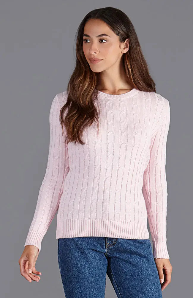 Womens Cotton Crew Neck Cable Jumper - Bit of Swank