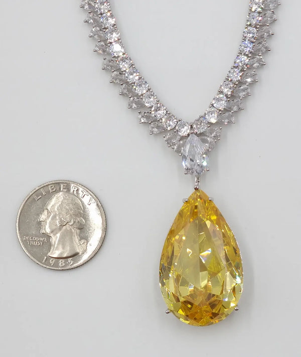 Pendant Necklace With Yellow Water Drop Zircon - Bit of Swank