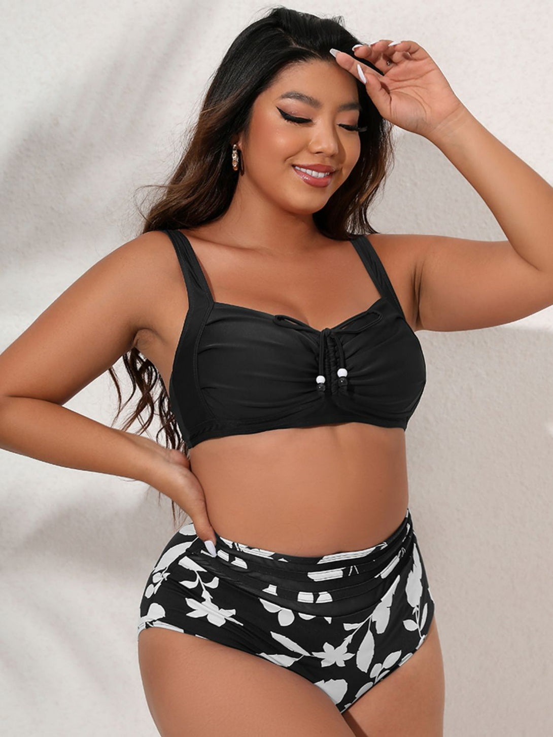 Plus Size Printed Gathered Detail Bikini Set - Bit of Swank