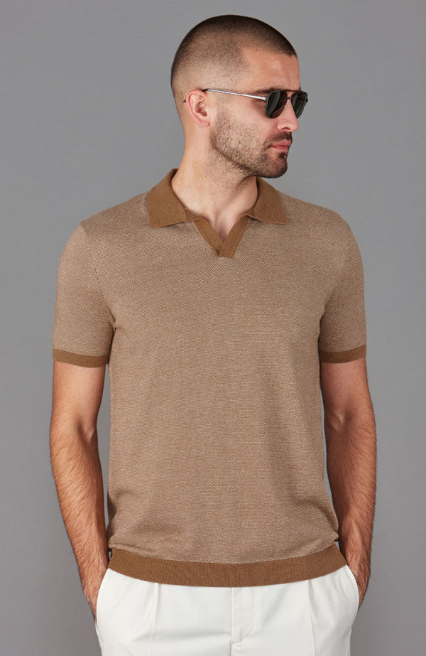 Mens Lightweight 100% Cotton Honeycomb Buttonless Polo Shirt