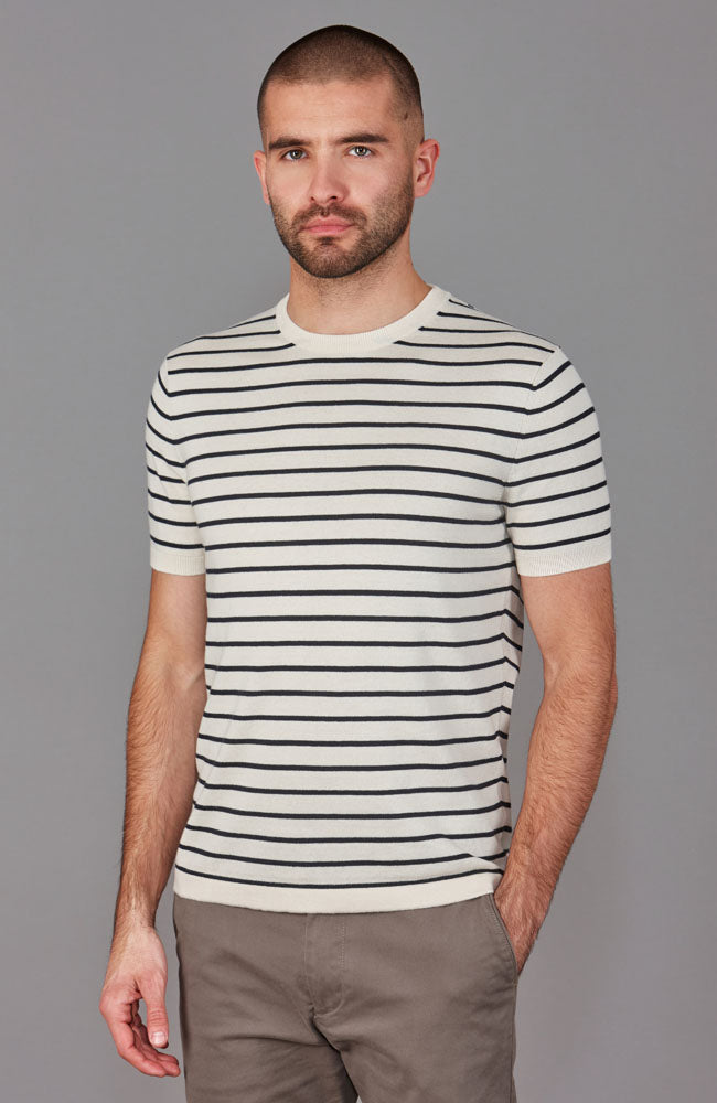 Mens 100% Ultra-Fine Cotton Knitted Pin Stripe T-Shirt