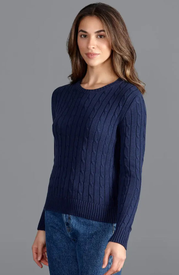 Womens Cotton Crew Neck Cable Jumper - Bit of Swank