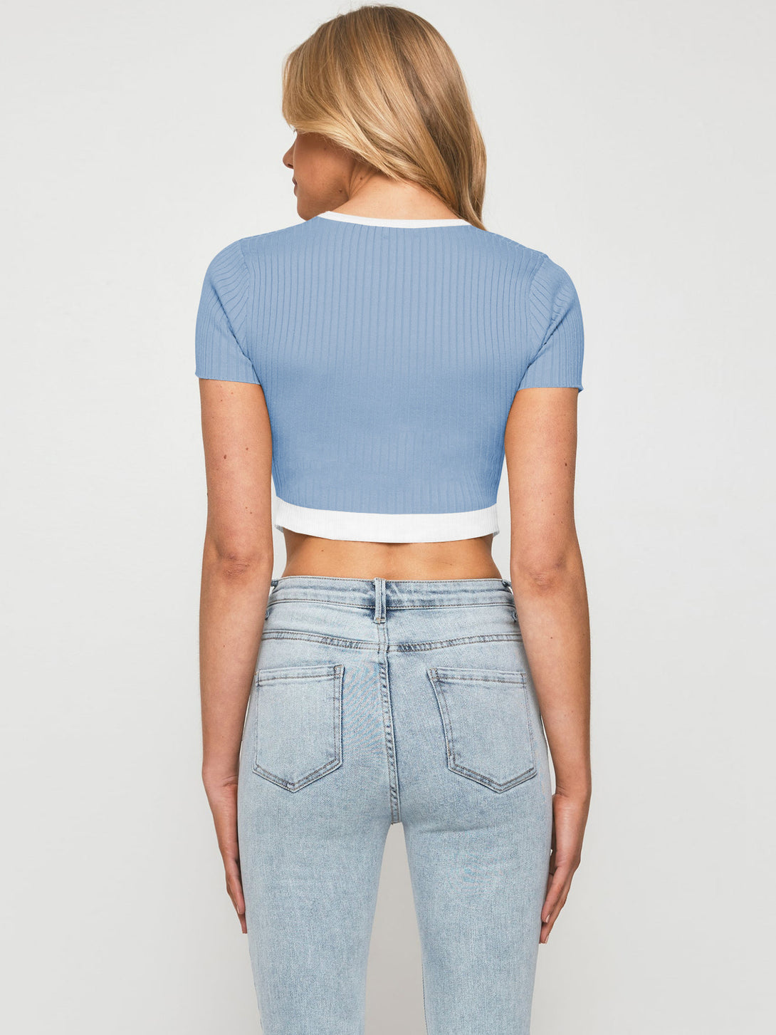 Contrast Trim Pointed Hem Ribbed Crop Top - Bit of Swank