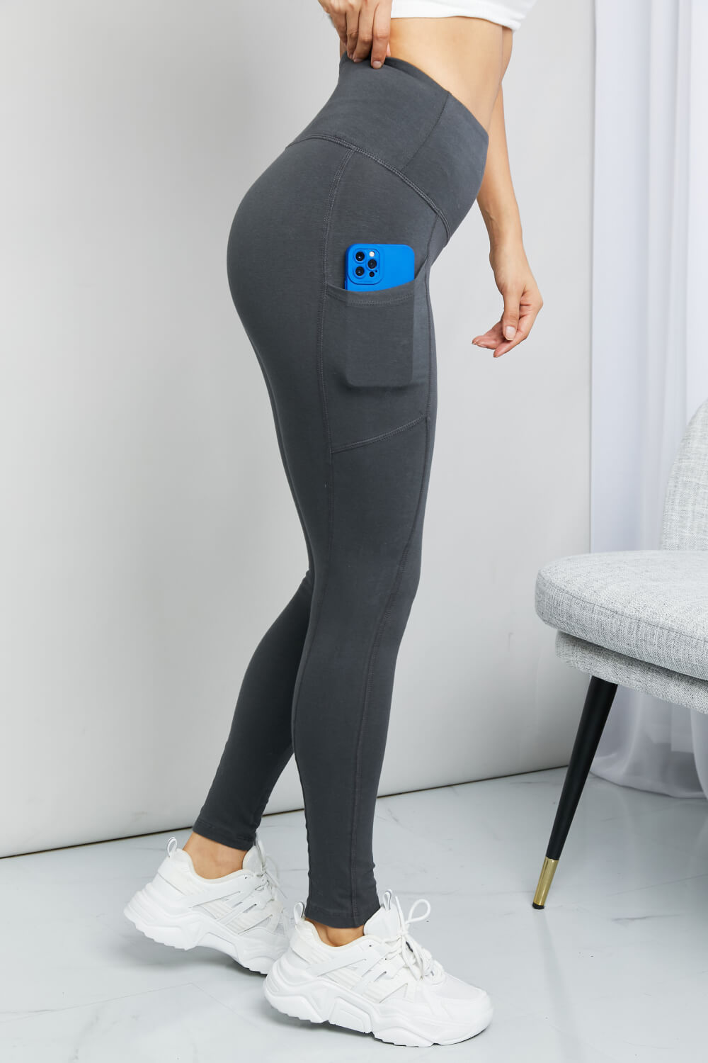 Ready to Roll Wide Waistband Pocket Leggings in Ash Grey - Boutique - Bit of Swank