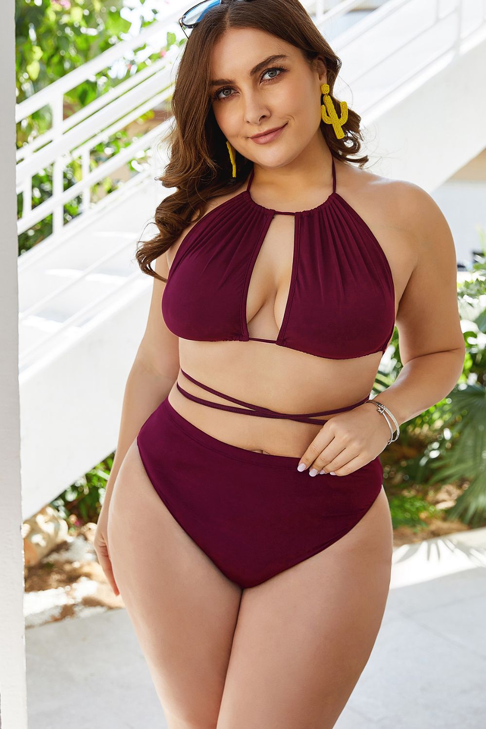 Plus Size Cutout Tied Backless Bikini Set - Bit of Swank