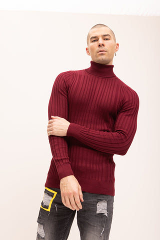 N° 6175 RT Roll Neck Ribbed Sweater - Burgundy - Bit of Swank
