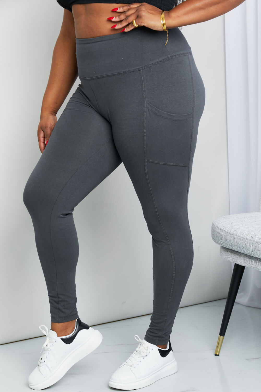 Ready to Roll Wide Waistband Pocket Leggings in Ash Grey - Boutique - Bit of Swank