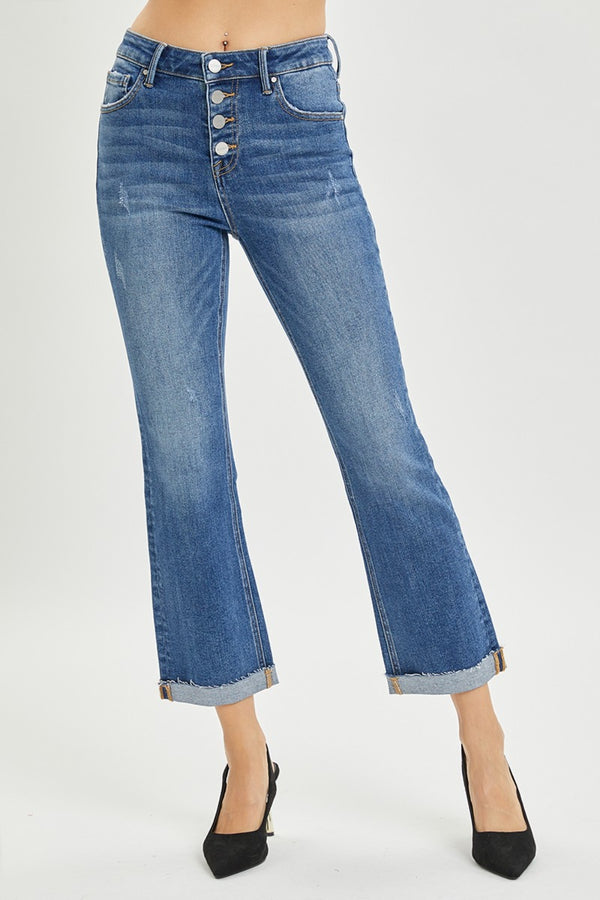 RISEN Button Fly Cropped Bootcut Jeans - Full Size