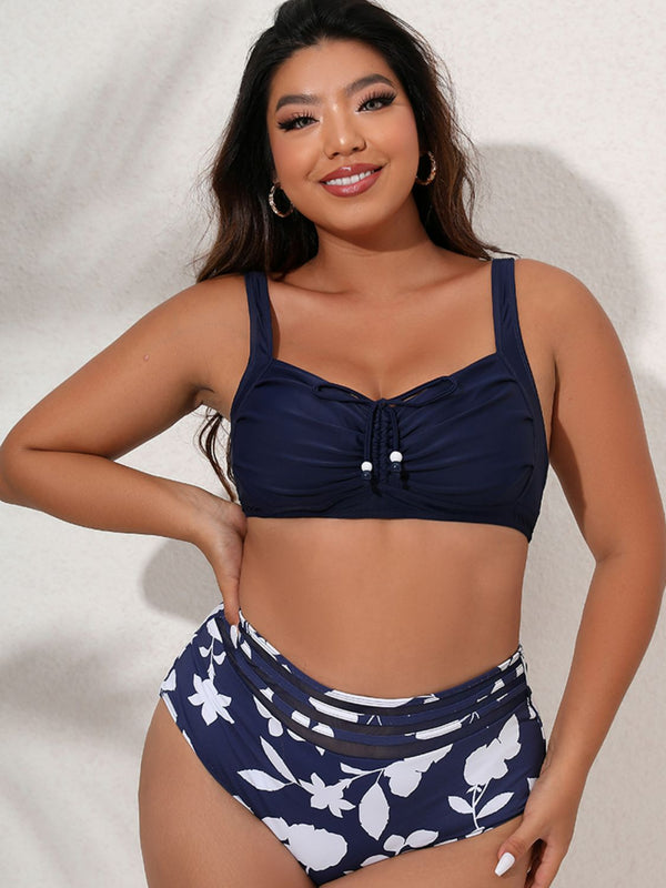 Plus Size Printed Gathered Detail Bikini Set - Bit of Swank