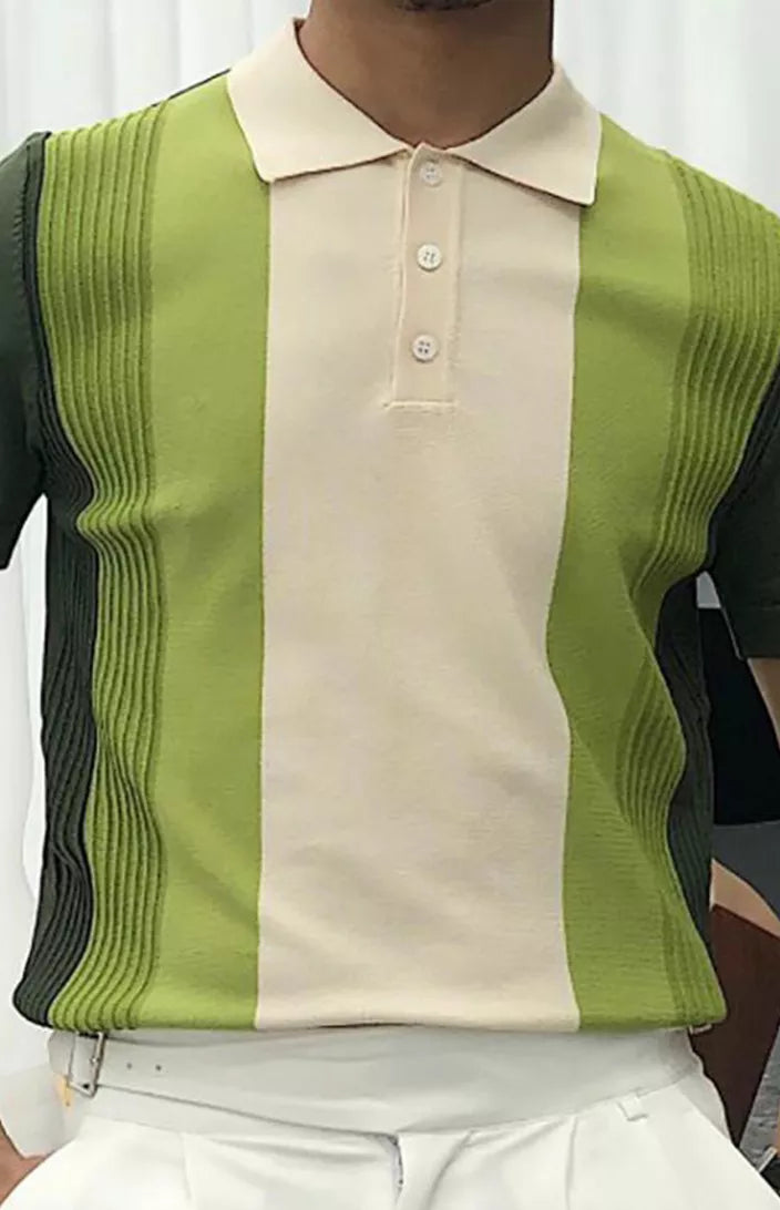 Men's Green Striped Slim Polo Shirt - Boutique - Bit of Swank