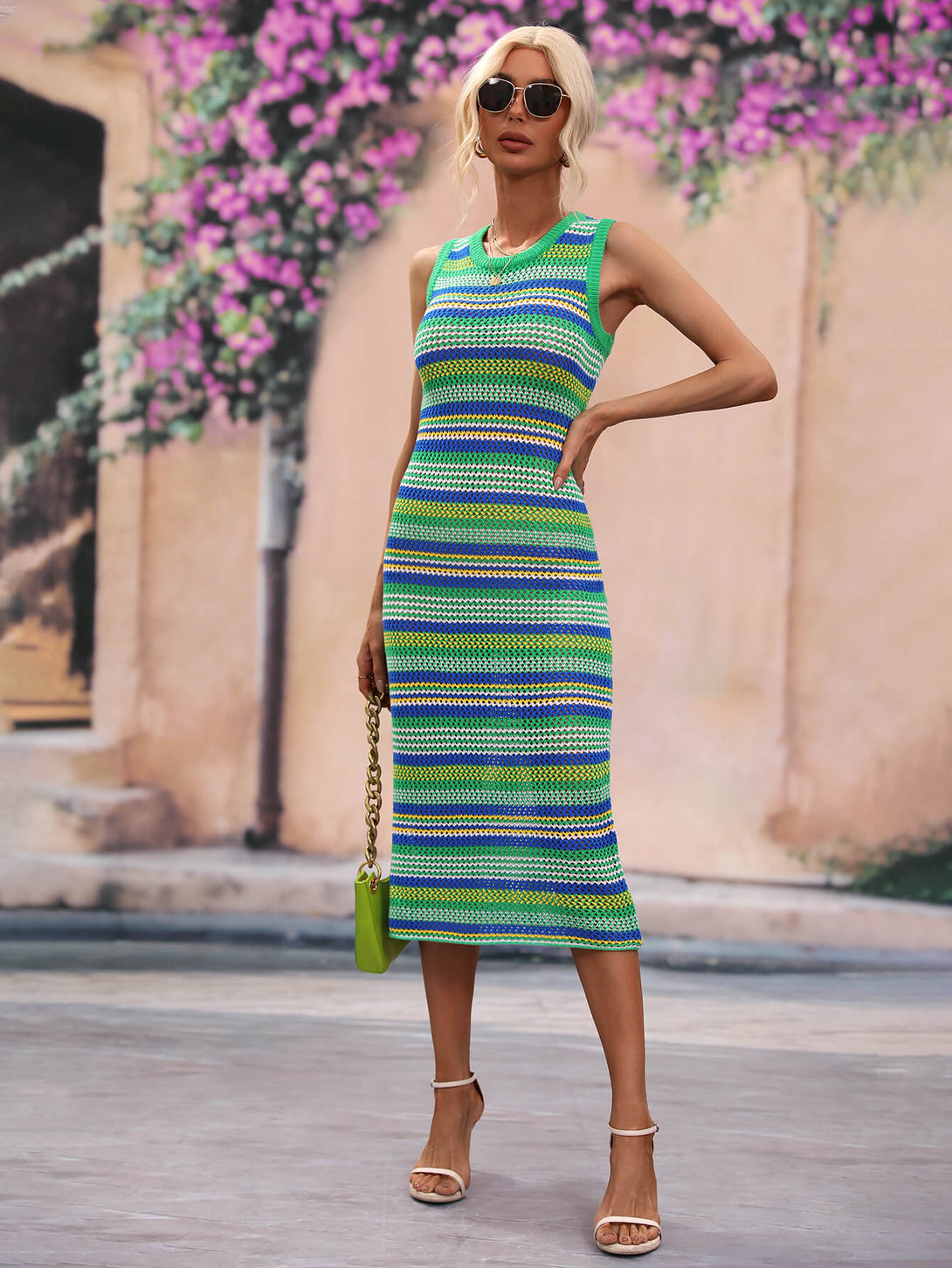 Striped Round Neck Sleeveless Midi Cover Up Dress - Bit of Swank