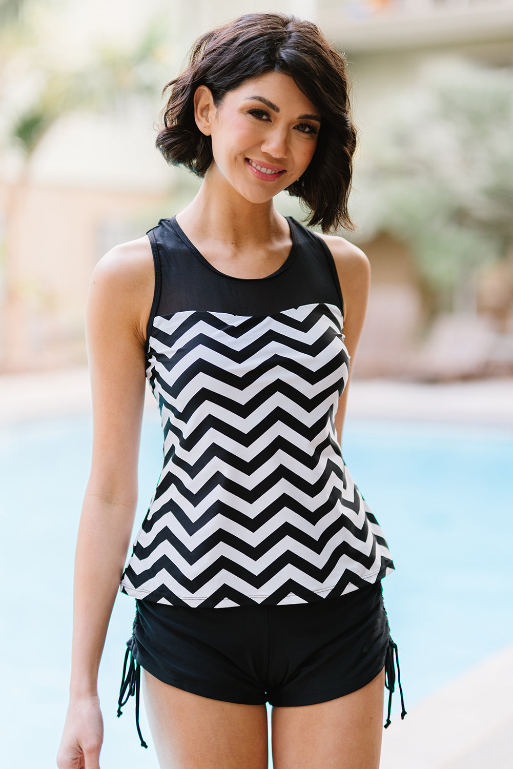 Chevron Print Ruched Tankini Set - Bit of Swank