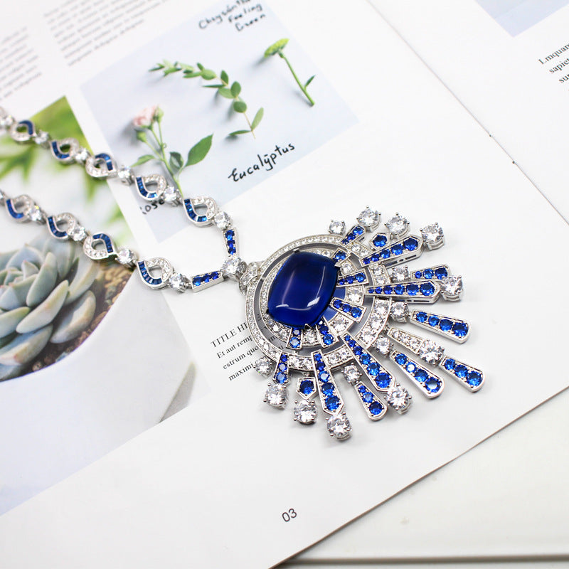 Sapphire and Moissanite Starburst Necklace - Bit of Swank