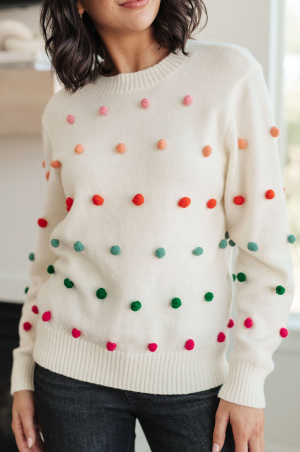 Candy Buttons Pom Detail Sweater - Full Size