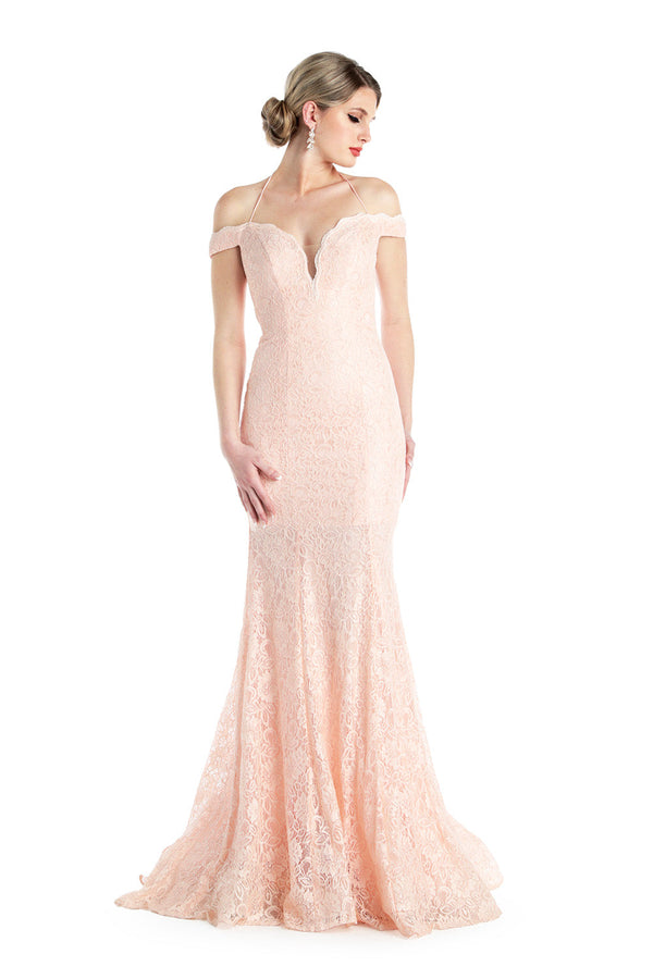 Persephone Laced Drop Shoulder Evening Gown