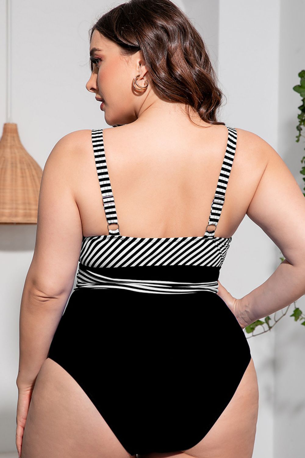 Plus Size Striped Tie-Waist One-Piece Swimsuit - Bit of Swank