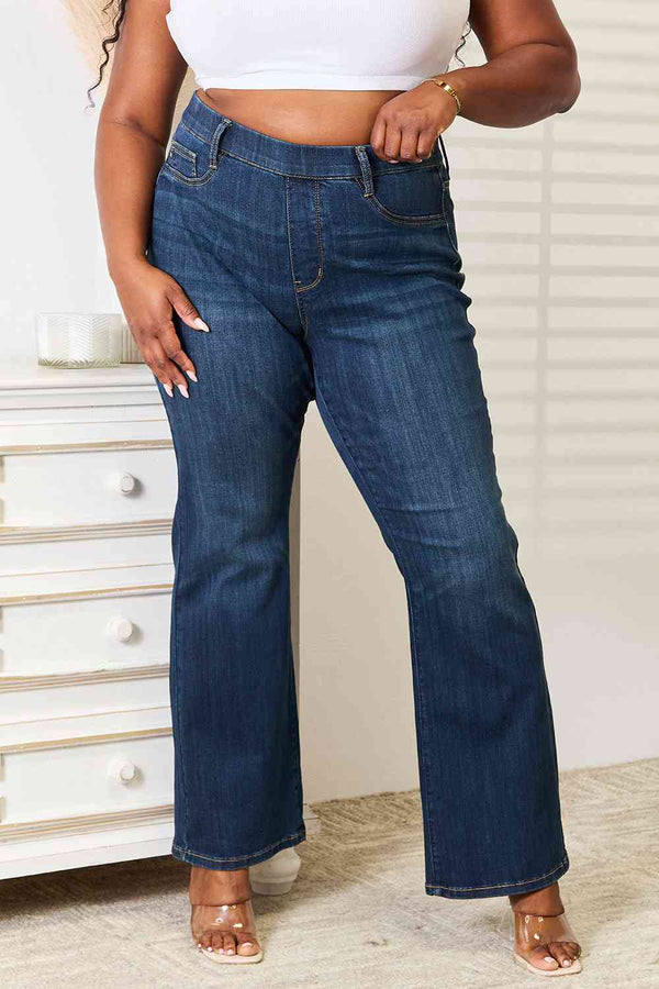 Judy Blue Elastic Waistband Slim Bootcut Jeans - Full Size