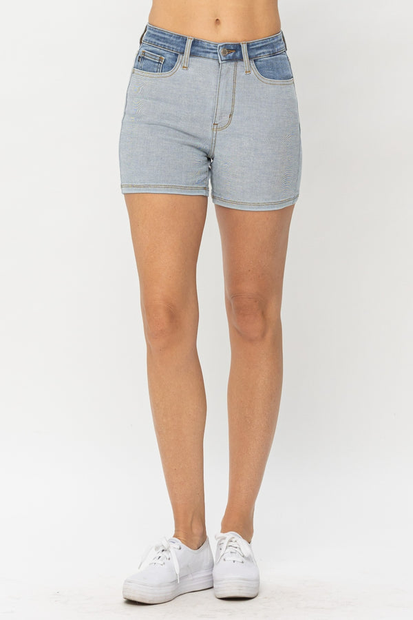 Judy Blue Color Block Denim Shorts - Full Size