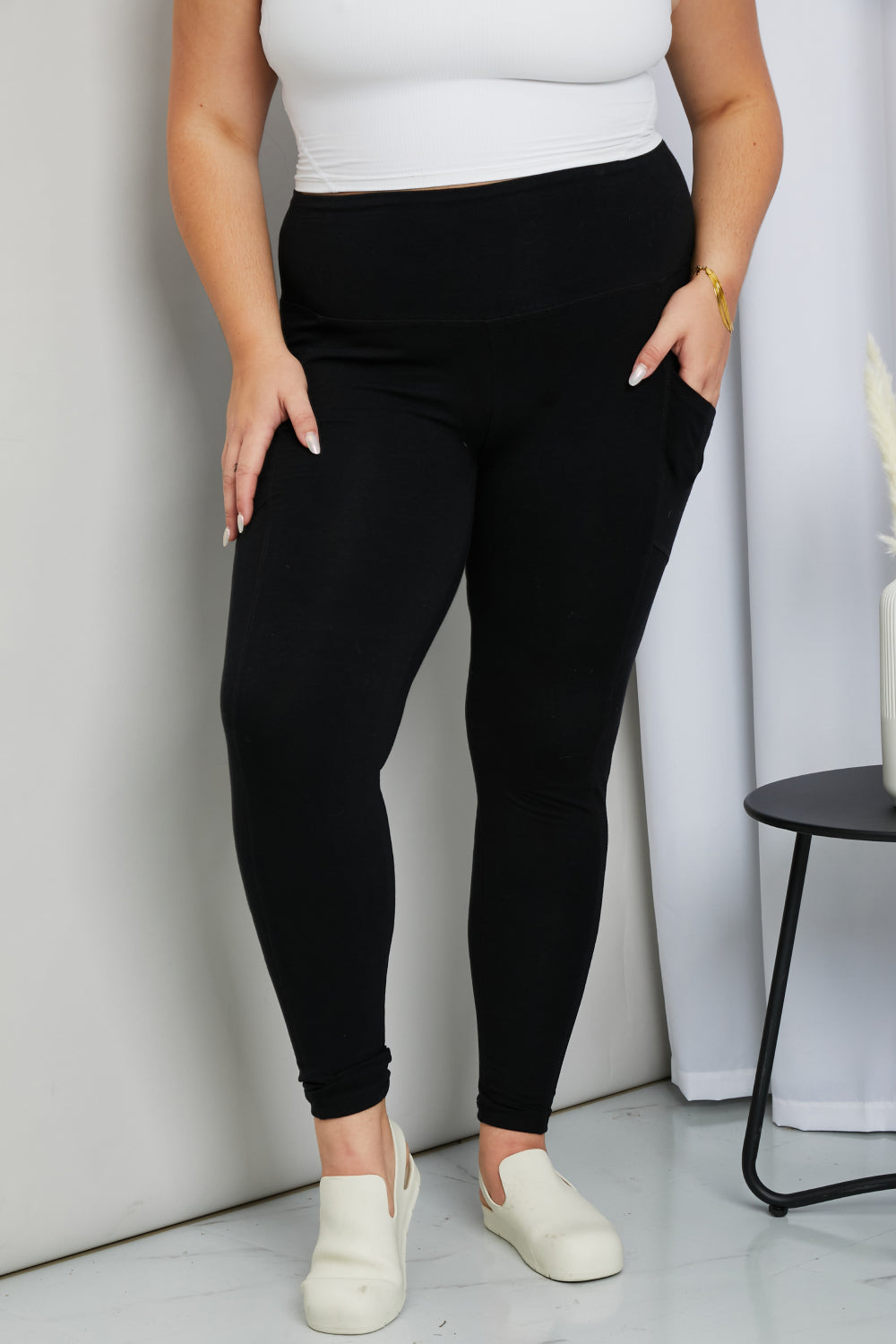 Ready to Roll Wide Waistband Pocket Leggings in Black - Boutique - Bit of Swank