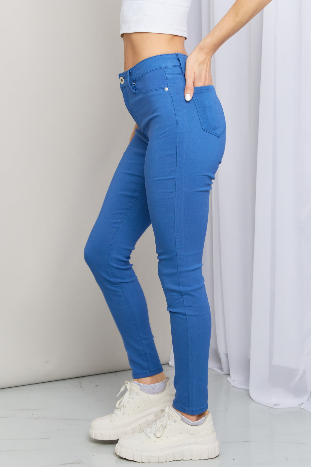 Kate Hyper-Stretch Mid-Rise Skinny Jeans in Electric Blue - Bit of Swank