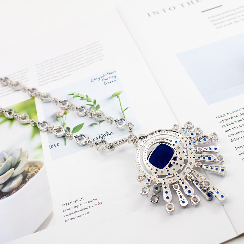 Sapphire and Moissanite Starburst Necklace - Bit of Swank