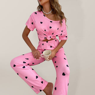 Heart Print Short-Sleeved Casual Pajama Set - Boutique - Bit of Swank