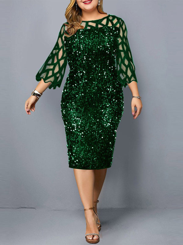 Sequin Mesh Sleeve Design Dress - Bit of Swank