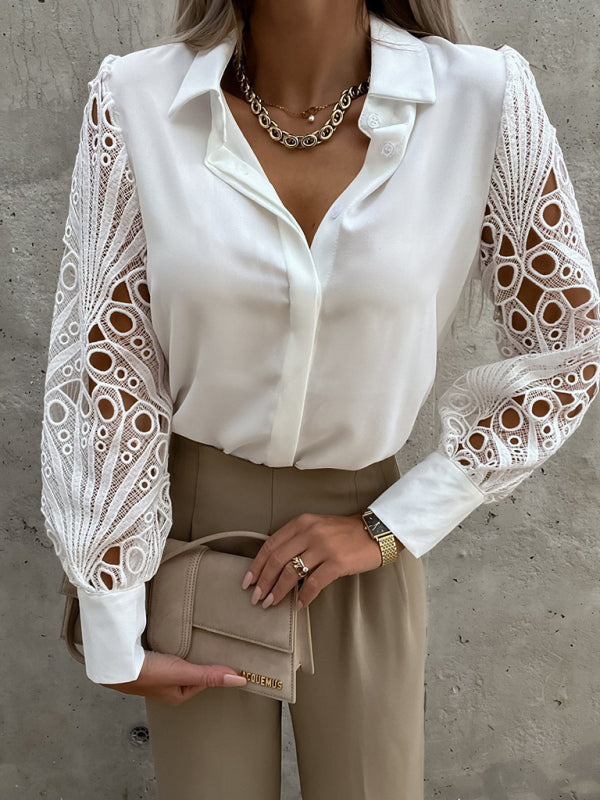 Lace Panel Long Sleeve Shirt - Boutique