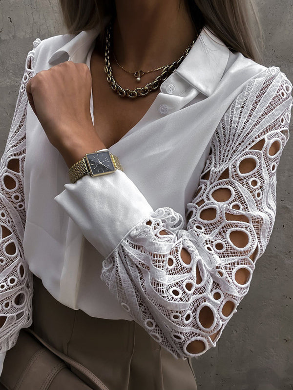 Lace Panel Long Sleeve Shirt - Bit of Swank