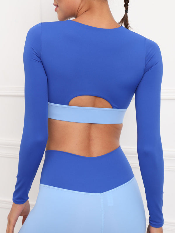 Terra Contrasting Slice Long Sleeve Fitness Sports  Top - Mix and Match - Bit of Swank