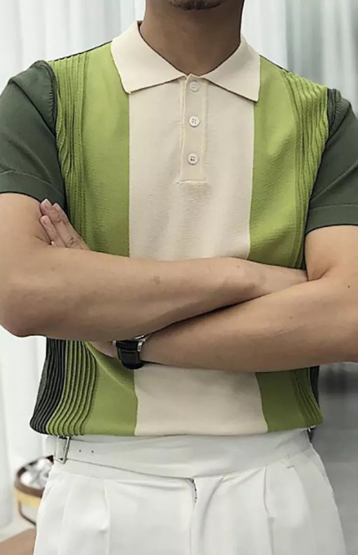Men's Green Striped Slim Polo Shirt - Boutique - Bit of Swank
