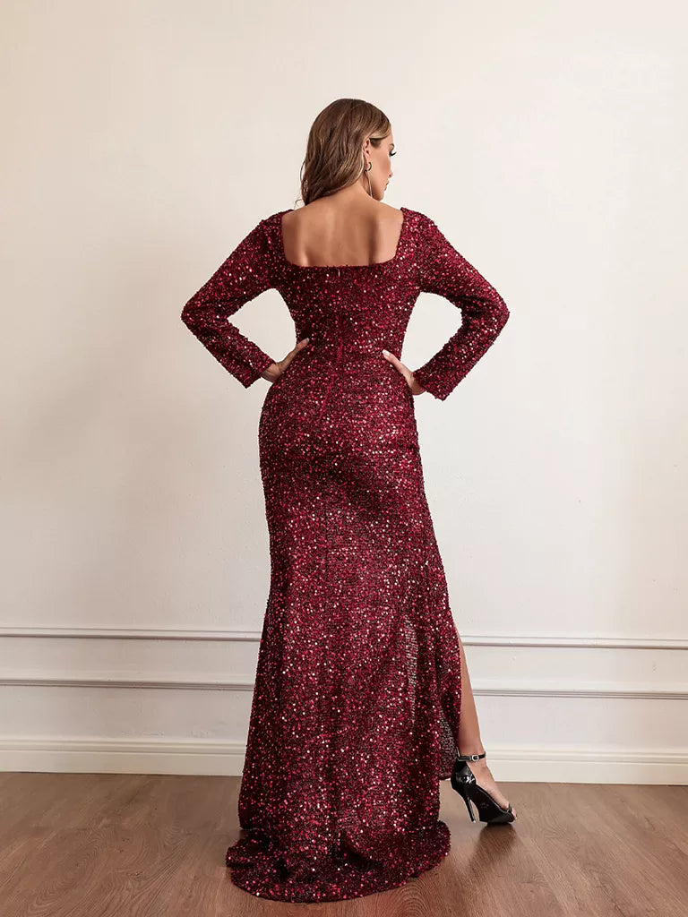 Long Sleeve Sequin Floor Length Dress - Boutique - Bit of Swank